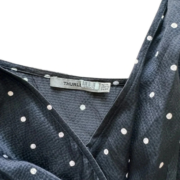 Thurley SILK Polka Dot Tank Top Spaghetti Straps Black White Wrap V-neck Sz 10 - Picture 14 of 15